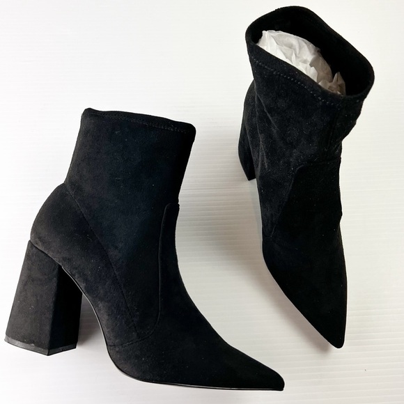 Steve Madden Bootie womens 10 Janson Black Ankle Faux Suede Block Heel - Picture 2 of 11